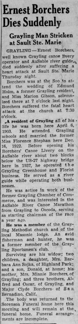 Borchers AuSable Canoe & Kayak - Dec 12 1952 Article (newer photo)